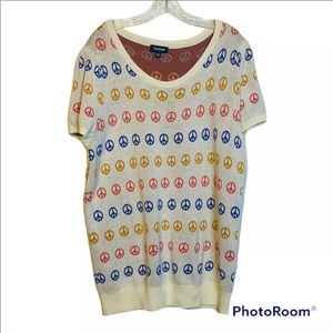 Modcloth Cream Short-Sleeve Tunic with Red, Blue & Yellow Peace Signs